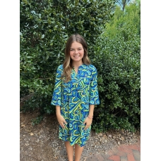 Erma's Closet Blue, Green and Yellow Swirl Print Dress